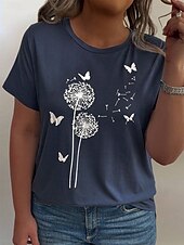 cheap Plus Size T Shirts-Women&#039;s Plus Size Tops T Shirt Floral Striped Print Short Sleeve Crew Neck Casual Daily Polyester Summer White Light Green