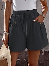 baratos Shorts-Mulheres chinês Calção Moda Roupa de rua Básico Curto Cintura Alta Tecido Bolsos Cintura elástica Confortável Macio Micro-Elástica Ao ar livre Férias Rua Azul marinho Preto Branco Verão Primavera