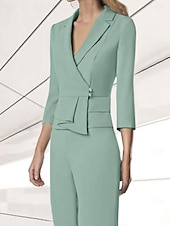 cheap Mom&#039;s Pant Suits-Women&#039;s Suits Top Mother of the Bride Elegant V Neck 3/4 Length Sleeve Included with Buttons