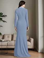 preiswerte Bodenlänge-Tuxedokleid Brautmutter Kleid Eleganter Blazer Kleid Einfach Minimalistisch V-Ausschnitt Satin Revers Bodenlang Crepe Stretchstoff Langarm mit Twist-Detail