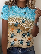 billige Hawaiiansk te-Dame T skjorte Blomstret Grafisk Rose Elegant Årgang Mote Kortermet Rund hals Vanlige topper Daglig Ut på byen Helg Trykt mønster Hvit Lysegrønn Blå Dusty Blue Brun Sommer