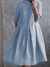 economico Abiti floreali-Per donna Abito Midi Abito a trapezio Abito Estivo Casual Quotidiano Vestibilità regolare Geometrico A righe Mezza Manica Bavero Rosso Blu Azzurro cielo Albicocca Estate
