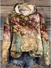abordables Sweats à capuche-Femmes Sweat à capuche Graphique ancien Mode Western manche longue À capuche Hauts Réguliers Rue Tenue Quotidienne Fête Imprimé Poche Avant Blanche Jaune Gris foncé Rouge Marron Automne Hiver