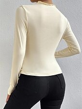 preiswerte Einfarbiges T-Shirt-Damen Bluse Einfarbig Elegant Stilvoll Basic Langarm Rundhalsausschnitt Normale Oberteile Täglich Gerafft Schwarz Weiß Braun Hellgrau Aprikose Sommer Frühling