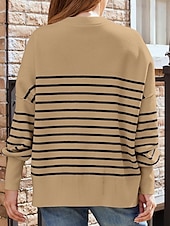 ieftine Modele grafice și detalii-Pentru femei Pulover Plover Casual Moale Dungi Striat Stil Nautic Tricotat Manșon Lung Topuri obișnuite Tricotat Concediu Ieșire Sfârșit de săptămână Negru Alb Toamnă