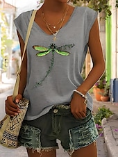 abordables Débardeur Animaux-Femmes T-shirt Graphique Animal Élégant Occasionnel Sans manches Col en V Hauts Réguliers Quotidien Sortir Week-end Imprimé Noir Blanche Bleu Vert Gris Été Printemps