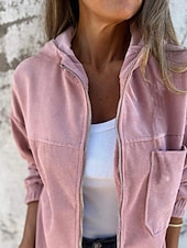 baratos jaqueta com capuz-Mulheres Jaqueta casual Casaco com capuz Confortável Respirável Zíper Bolsos Simples Casual Tecido Férias Rua Casual Roupa Diária Zíper Padrão Com Capuz Normal Manga Longa agasalhos Preto Branco Rosa