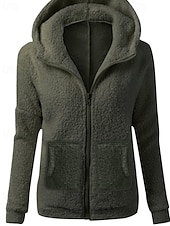 levne Texturované mikiny a svetry-Dámské Fleecová bunda Mikina s kapucí Zahřívací Pohodlné Zip Kapsy Elegantní Módní Venkovní Pevná barva Jdeme ven Běžné / Denní Víkend Zip Standardní Kapuce Běžný Dlouhý rukáv Svrchní oděvy Čern