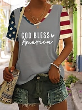 cheap Independence Day Top-Independence Day Women&#039;s Patriotic Fourth of July T Shirt Graphic American Flag Vintage Stylish Classic Short Sleeve V Neck Regular Tops Daily Weekend Print Black Blue Green Gray Summer Spring