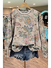 cheap Boho Tops-Women&#039;s Pullover Sweatshirt Floral Graphic Warm Vintage Gothic Lolita Long Sleeve Crew Neck Regular Tops Street Dailywear Casual Print Light Pink Red Brown Green Beige Spring Fall Winter