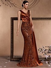 Χαμηλού Κόστους πορτοκάλι-Φόρεμα Σαργκαρ  Τράμπα Μπιγκ. Γάμου Elegant Φόρεμα Επίσημο Γάμου Μακριά Χωρίς Μανίκια V Λαιμός Σατέν με Σχίσμα