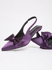 abordables Années 1950-Escarpins à bride arrière et bout pointu en satin violet pour femme – Chaussures élégantes de style vintage des années 1950 pour fêtes, mariages et occasions formelles