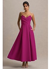economico Abiti da cocktail-Abiti da cocktail a trapezio, eleganti, abiti da cerimonia, da sposa, lunghezza tè, midi, senza maniche, scollo a cuore, in crêpe elasticizzata con pieghe e tasca 2025