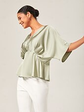 levne Halenky a košile-Dámské Žena Košile pro volný čas Ležérní Trička Námořnická modř Nebeská modř Trávová zelená Krátký rukáv Elegantní prázdniny Do V Léto Jaro