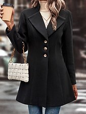 preiswerte Wintermäntel-Damen Mantel Warm Bequem Knöpfe Mode Einfach Straße Ferien Einreihig Lang Umlegekragen Normale Passform Langarm Oberbekleidung Schwarz Aprikose Kaffee Herbst Winter