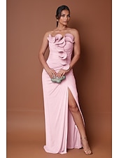 preiswerte Rosa-Meerjungfrau  Trompeten Abendkleid Elegantes Kleid Formelles Semi Formelles Hochzeits Bodenlang Ärmellos Trägerlos Stretch Chiffon mit gerafften Rüschen Schlitz