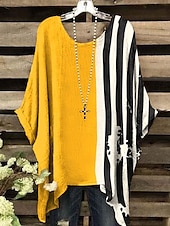billige Blomstrete topper-Dame Bluse Blomstret Grafisk Elegant Årgang Daglig Kortermet Flaggermusermer Crew-hals Vanlige topper Daglig Ferie Strand Klær Gul Rød Blå Lilla Grønn Sommer Vår