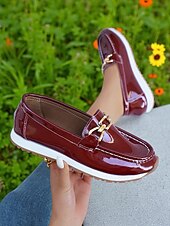 cheap Women&#039;s Slip-Ons &amp; Loafers-Women&#039;s Loafers with Gold Buckle – Casual Slip-On Flat Shoes for Garden Walks, Brunch &amp; Everyday Errands