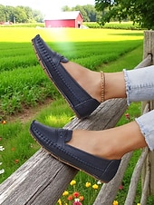 economico Slip-ons e mocassini da donna-Mocassini grigi da donna – Scarpe pieghevoli morbide con suola antiscivolo per viaggi su strada guida e commissioni quotidiane