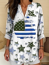 tanie Dzień Niepodległości Top-Bluzka patriotyczna damska z grafiką flagi w stylu vintage tropikalna hawajska długi rękaw dekolt w serek regularne topy codzienne na wakacje nadruk czerwona niebieska fioletowa lato wiosna