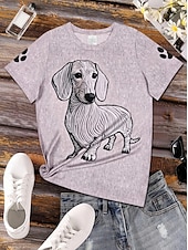 abordables T-shirt Animaux-Femmes T-shirt Graphique Animal Chat ancien Élégant Classique Manche Courte Col ras du cou Hauts Réguliers Quotidien Week-end Imprimé Blanche Rose Claire Violet Kaki Été Printemps