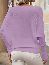 ieftine Culori Solide-Pentru femei Pulover Plover Șic Stradă Casual Culoare solidă Striat De Pe Umăr Tricotat Manșon Lung Topuri obișnuite Tricotat Ieșire Sfârșit de săptămână Alb Mov Toamnă