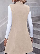 economico Gilet-Per donna Gilet Caldo Confortevole Bottoni Moda Semplice Ferie Weekend Monopetto Lungo Scollo a V Vestibilità regolare Senza Maniche Capispalla Nero Rosso Albicocca Autunno Inverno