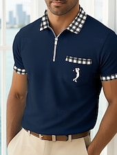 billiga Semester-Herr Golftröja Semester Arbete Kavajslag Ribbstickad polokrage Kortärmad Grundläggande Modern Färgblock Lappverk Knappar Sommar Vår Vår &amp; sommar Normal Vit Gul Marinblå Grön Golftröja