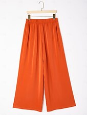 baratos Conjuntos de duas peças-conjunto de calças largas com gola alta laranja