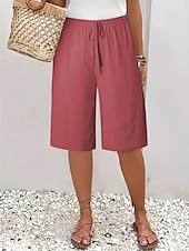 お買い得  ショーツ-女性用 チノパン バミューダショーツ 旅行度假风 ファッション ベーシック 膝丈 ハイウエスト 平織り ポケット 弾性ウエストバンド 快適 ソフト マイクロエラスティック アウトドア ストリート アーミーグリーン 海軍 ブラック ホワイト 夏 春 レギュラー