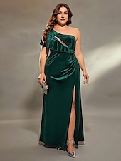 ieftine verde-Rochie de Seară A-Line Elegantă Rochie Formală pentru Nuntă Lungime Podea Fără Mâneci Pe Umăr Catifea cu Fendă