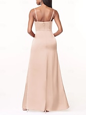 cheap Bridesmaid Dresses-A-Line Bridesmaid Dress V Neck / Spaghetti Strap Sleeveless Elegant Floor Length Charmeuse with Split Front / Ruching