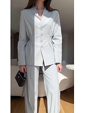 baratos Terninhos de calça da mamãe-Macacão  Conjunto de Calças 2 Peças Conjunto de Mãe da Noiva Conjunto de Calças com Blazer Sem Gola Elegante Vintage Simples Mangas Longas Comprimento do Chão Calças com Detalhes de Pregas