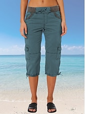 billiga Byxor-Dam Militärbyxor Semester Mode Streetwear Vadlängd Hög midja Slät Ficka Bekväm Mjuk Microelastisk Utomhus Gata Gul-Brun Svart Vit Orange Sommar Normal
