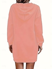 preiswerte Einfaches Kleid-Damen Minikleid Shiftkleid Lässig Täglich Lässiger Schnitt Grafik Langarm Mit Kapuze Schwarz Weiß Rosa Wein Frühling Herbst Winter