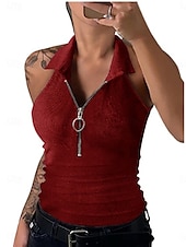 ieftine Top simplu-Pentru femei Camisole Tank Top Culoare solidă Modern Casual Fără manșon Guler Cămașă Topuri obișnuite Zilnic Fermoar Negru Roșu Vin Albastru piscină Maro Trifoi Vară