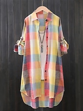 tanie Koszule-Damskie Szałat Wygodny Oddychający Guziki Nadruk Codzienny Kratka Urlop Ulica Codzienny Dzienne zużycie Guziki jednorzędowe Długie Wieczorne Regularny Długi rękaw Odzież wierzchnia Czarny i biały