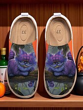 tanie Buty na płaskim obcasie damskie-damskie buty podróżne z nadrukiem kota na Halloween – wygodne, wsuwane, codzienne, płaskie buty na spacery i wakacje, lekkie obuwie z motywem czarownic na jesienne i świąteczne stylizacje Vincent Hie