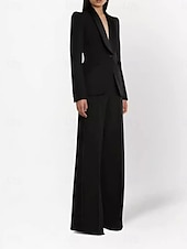 preiswerte Hosenanzüge für Mama-Hosenanzug Brautmutterkleid Elegant Hemdkragen Bodenlang Krepp Langarm mit Einfarbig 2025