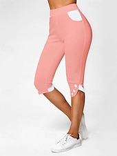 billiga Enkla Leggings-Dam Capribyxor Damasker Ledigt Fritids- Vadlängd Hög midja Färgblock Elastisk midja Mateial som andas Elastisk Semester Gata Dagliga kläder Svart Vit Rosa Sommar Höst Normal