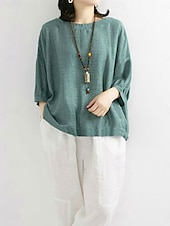 abordables Chemises-Femmes Chemise Couleur Unie Élégant Occasionnel Manche 3/4 Col ras du cou Hauts Réguliers Quotidien Rose Claire Bleu Violet Vert Été Printemps