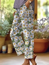abordables Pantalon droit-Femmes Chinos Vacances ancien Style Ethnique Longueur cheville Taille haute Fleuri Graphique Rayure Bandes Respirant Doux Extérieur Micro-Élastique Extérieur Vacances Occasionnel Rose violet Blanche