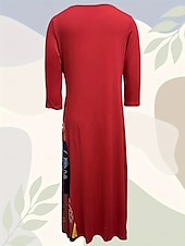 cheap Plain Dress-Women&#039;s Maxi Dress A Line Dress Summer Dress Casual Daily Regular Fit Floral Graphic 3/4 Length Sleeve Crew Neck Black Red Summer Autumn