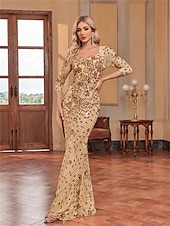 cheap BLUE-Mermaid / Trumpet Quinceanera Dresses Elegant Dress Formal Wedding Floor Length Long Sleeve Sweetheart Sequined with Sequin