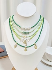 cheap Women&#039;s Necklace-Women&#039;s Colorful Beaded Layered Necklace Set – Boho Evil Eye, Pearl, and Charm Accents – Adjustable Summer Jewelry for Teens and Young Women – Ideal for Beach, Festivals and Casual Wear