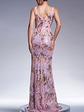 cheap FLORALS-Mermaid / Trumpet Evening Gown Elegant Dress Formal Wedding Floor Length Sleeveless V Neck Lace with Sequin