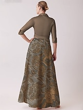 cheap Cocktail Dresses-Jacquard Brocade Floral A-Line Cocktail Dresses Elegant Dress Formal Wedding Floor Length Long Sleeve Shirt Collar Detachable Nylon