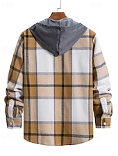 baratos Casacos &amp; Sobretudos para Homem-Homens jaqueta leve Jaqueta de Camisa Jaqueta casual Cabana Férias Diário Respirável Bolsos Primavera Outono Xadrez Moda Clássico Com Capuz Padrão Preto Vermelho Azul cáqui Casaco
