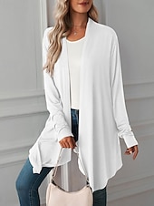 abordables Cardigans et vêtements d&#039;extérieur-Femmes Pull Cardigan Vacances Mode Quotidien Couleur Unie Côtelé Ouvert devant Tricoté manche longue Hauts Longs Tricoter Fête Sortir Week-end Noir Blanche Automne Hiver