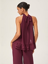 economico Bluse e camicie-Per donna Da donna All&#039;americana Tinta unita Borgogna Volant Senza Maniche Elegante Quotidiano All&#039;americana Estate